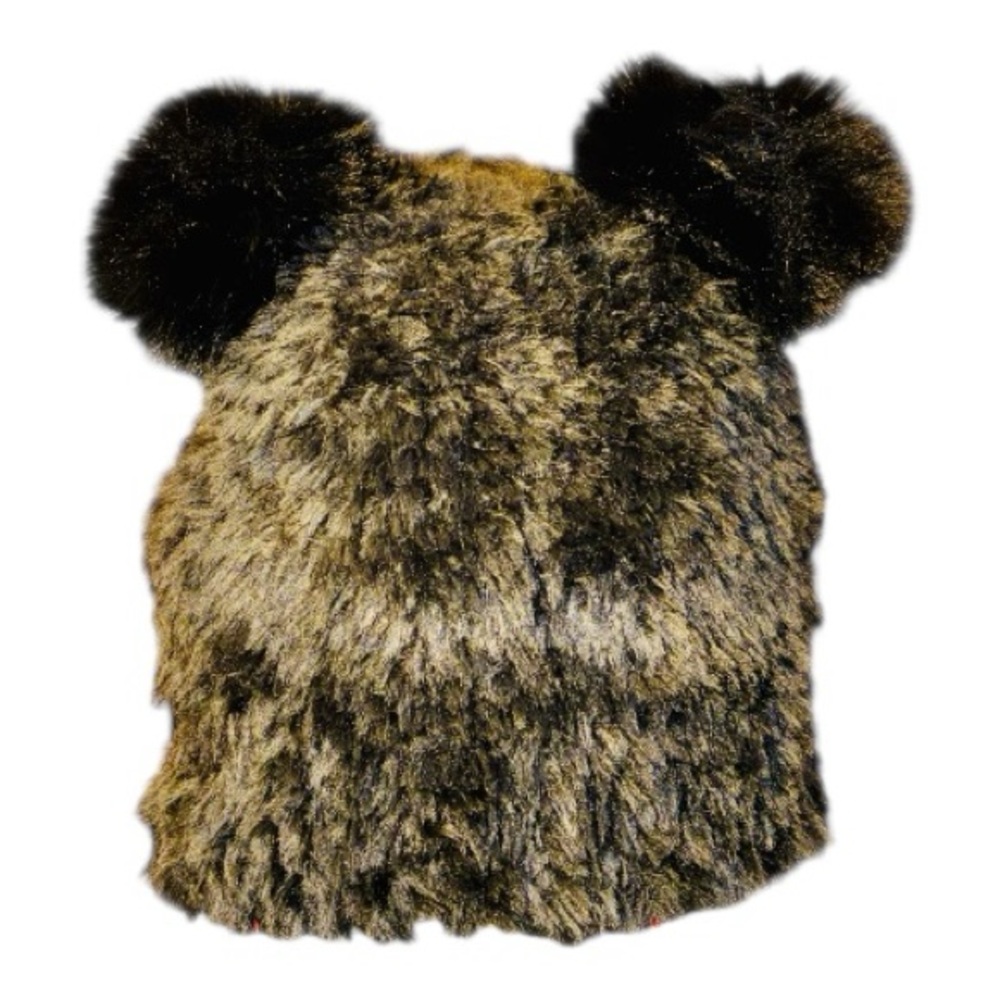 Teddy bear eared fuzzy faux fur hat stretchy beanie cap